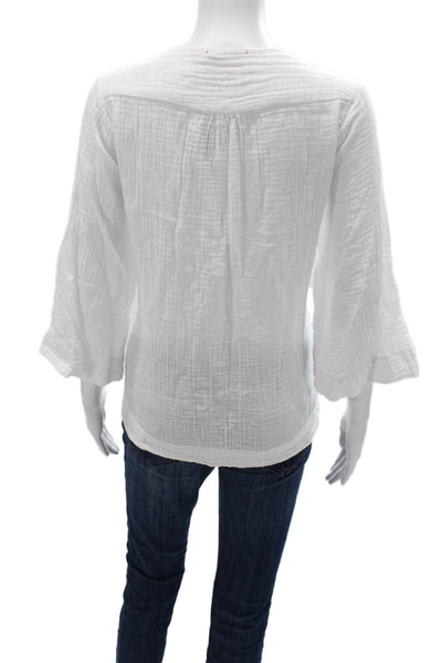 Stark Women Tunic Blouse White V-Neck 3/4 Sleeve 100% Cotton Size L