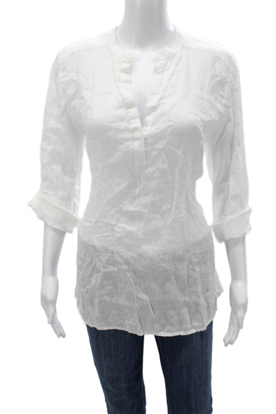 Standard James Perse Womens Linen V Neck 3/4 Sleeve Tunic White Pullover Size 3