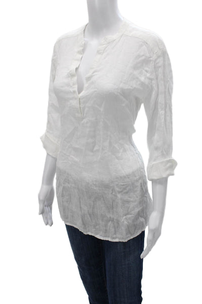 Standard James Perse Womens Linen V Neck 3/4 Sleeve Tunic White Pullover Size 3