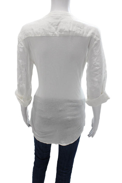Standard James Perse Womens Linen V Neck 3/4 Sleeve Tunic White Pullover Size 3