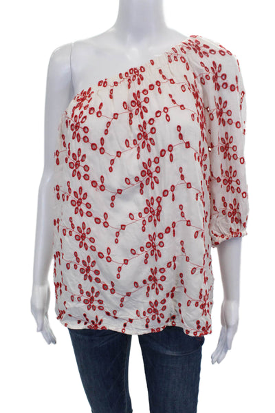Velvet Womens Tunic White One Shoulder Viscose Floral 3/4 Sleeve Size M