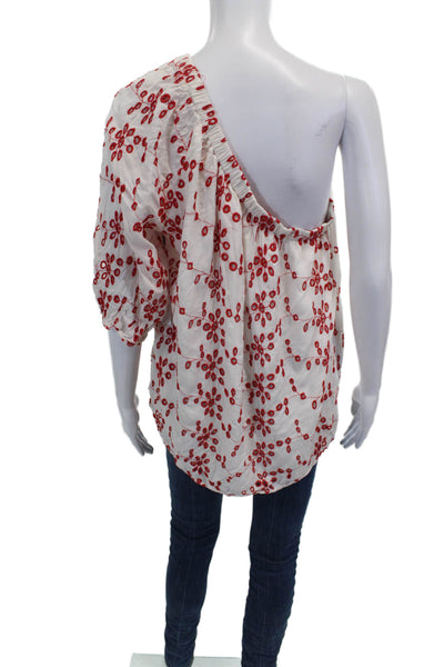 Velvet Womens Tunic White One Shoulder Viscose Floral 3/4 Sleeve Size M