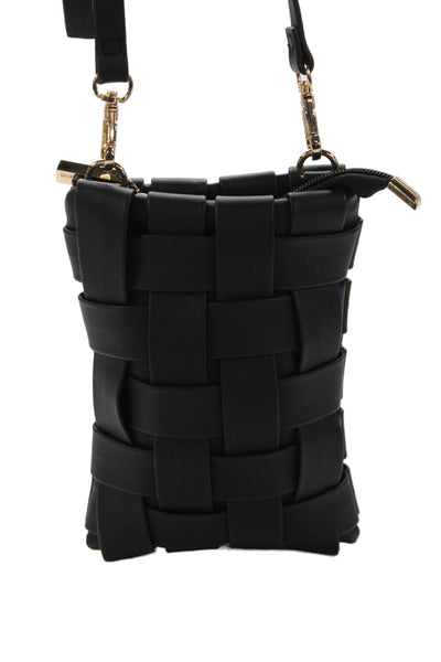 Remi & Reid Womens Woven Zip Cellphone Small Crossbody Handbag Black
