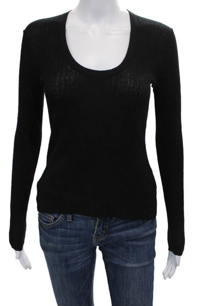 James Perse Women Black Viscose Scoop Neck Long Sleeve Basic T-Shirt Size 0