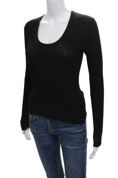 James Perse Women Black Viscose Scoop Neck Long Sleeve Basic T-Shirt Size 0