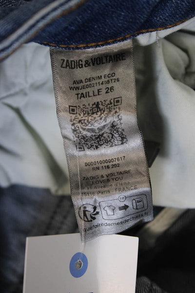 Zadig & Voltaire Womens Skinny Blue Jeans Cotton Blend Zip Mid Rise Size 26