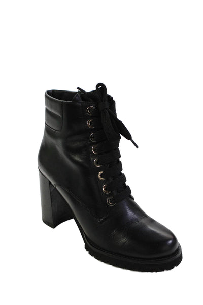 Barneys New York Womens Leather Lace Up Block Heels Ankle Boots Shoes Black Sz 7
