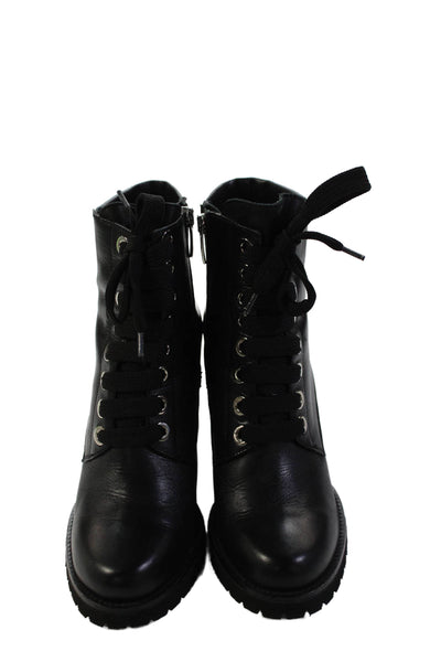 Barneys New York Womens Leather Lace Up Block Heels Ankle Boots Shoes Black Sz 7