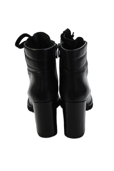 Barneys New York Womens Leather Lace Up Block Heels Ankle Boots Shoes Black Sz 7
