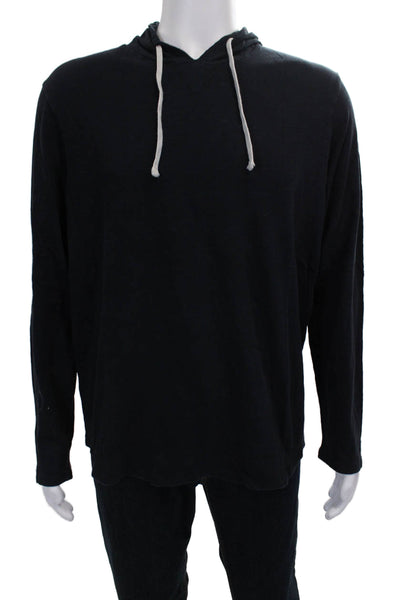 Vince Mens Pullover Hoodie Black Cotton Long Sleeve Size L