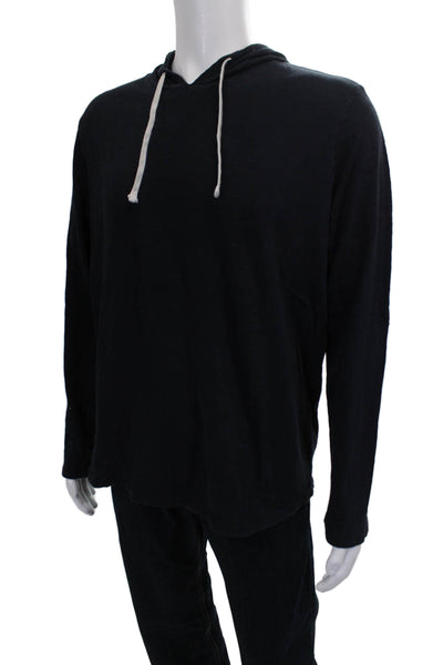 Vince Mens Pullover Hoodie Black Cotton Long Sleeve Size L