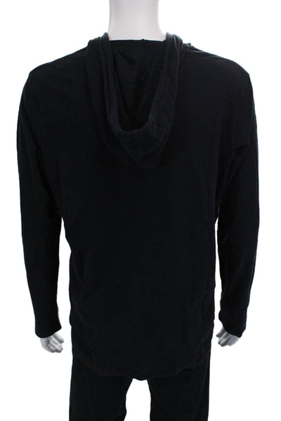 Vince Mens Pullover Hoodie Black Cotton Long Sleeve Size L