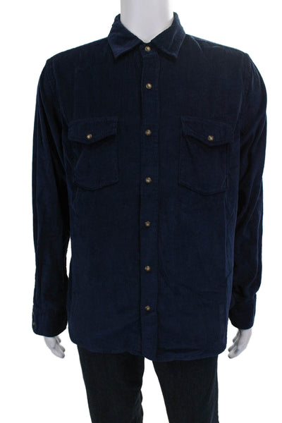 Vince Mens Cotton Corduroy Collar Long Sleeve Button Down Shirt Blue Size L