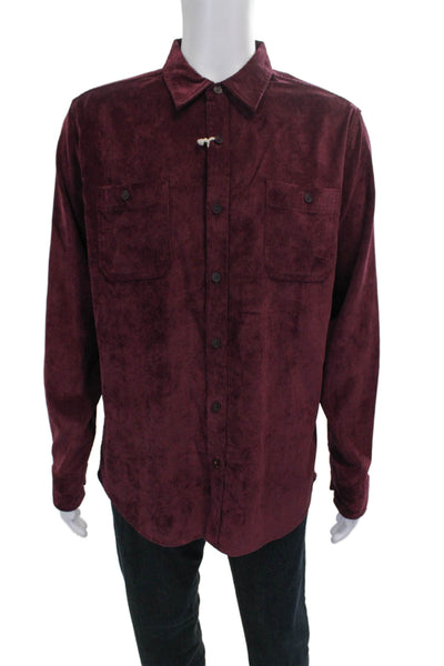 Weatherproof Mens Corduroy Collar Long Sleeve Button Down Shirt Red Size L