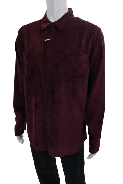 Weatherproof Mens Corduroy Collar Long Sleeve Button Down Shirt Red Size L