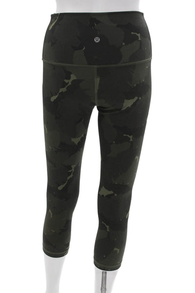 Lululemon Womens Capri Leggings Green Camo Nylon Pull On Size 2