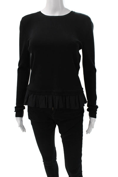 Nina Ricci Women Black 100% Wool Crew Neck Long Sleeve Basic Blouse Size S