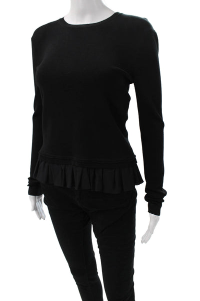 Nina Ricci Women Black 100% Wool Crew Neck Long Sleeve Basic Blouse Size S