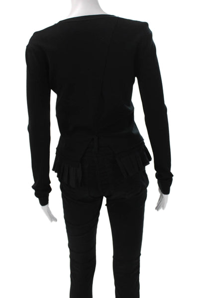 Nina Ricci Women Black 100% Wool Crew Neck Long Sleeve Basic Blouse Size S