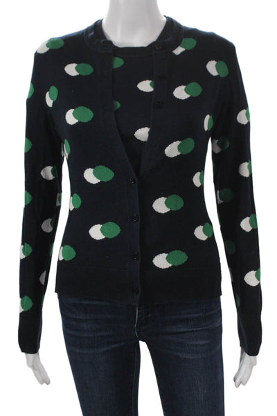 Brooks Brothers Womens Blue Polka Dot Supima Cotton Cardigan Size S