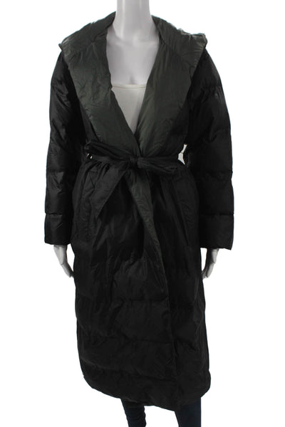 Designer Womens Black Puffer Jacket Nylon Tie Closure Long Sleeve Size XS