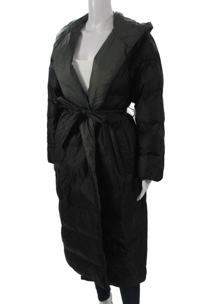 Designer Womens Black Puffer Jacket Nylon Tie Closure Long Sleeve Size XS