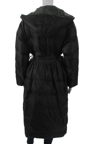 Designer Womens Black Puffer Jacket Nylon Tie Closure Long Sleeve Size XS