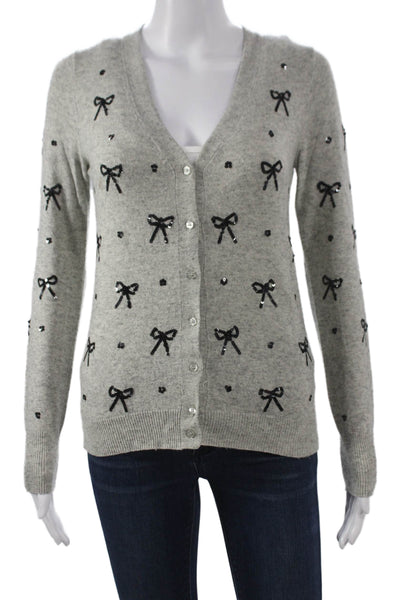 J Crew Women Gray Sequin Bow V-Neck Long Sleeve Cardigan Size XS