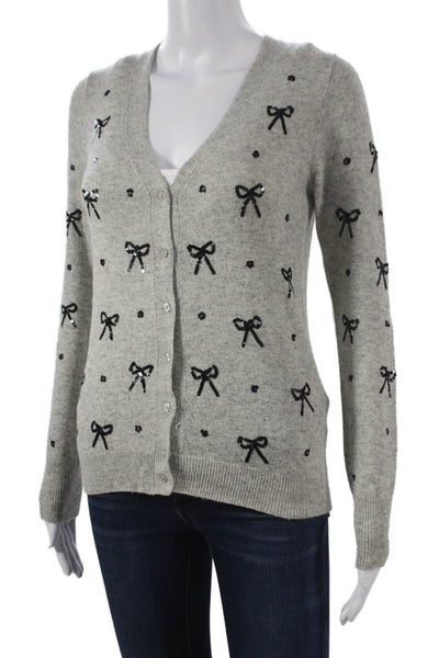 J Crew Women Gray Sequin Bow V-Neck Long Sleeve Cardigan Size XS