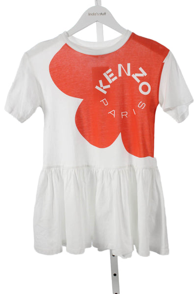 Kenzo Girls Short Sleeves Graphic Drop Waist Sundress White Size 8