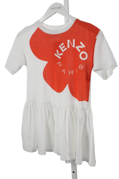 Kenzo Girls Short Sleeves Graphic Drop Waist Sundress White Size 8