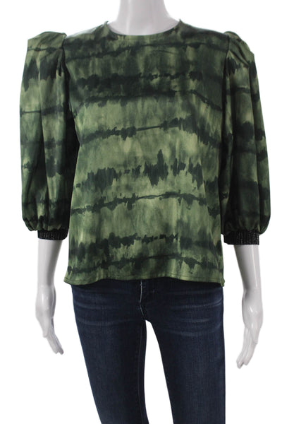 Koshka Womens Basic Striped Green Round Neck 3/4 Sleeve Blouse Size 40