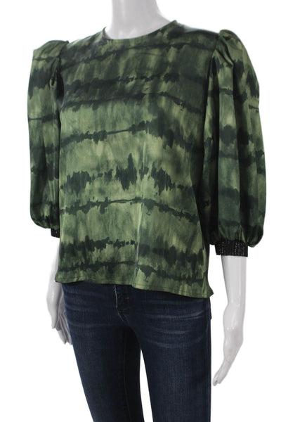 Koshka Womens Basic Striped Green Round Neck 3/4 Sleeve Blouse Size 40
