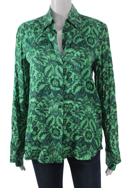 Pinko Womens Green Floral Cotton Collared Button-Up Long Sleeve Top Size S