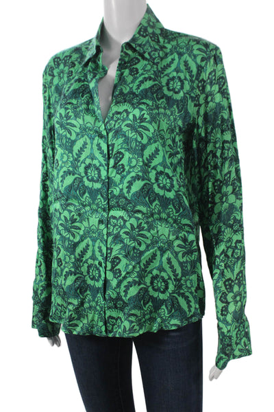 Pinko Womens Green Floral Cotton Collared Button-Up Long Sleeve Top Size S