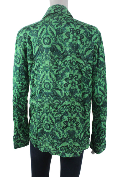 Pinko Womens Green Floral Cotton Collared Button-Up Long Sleeve Top Size S