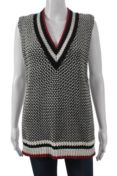 Avantlook Women Multicolor Geometric V-Neck Cotton Sleeveless Vest Size M