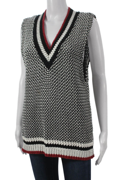 Avantlook Women Multicolor Geometric V-Neck Cotton Sleeveless Vest Size M