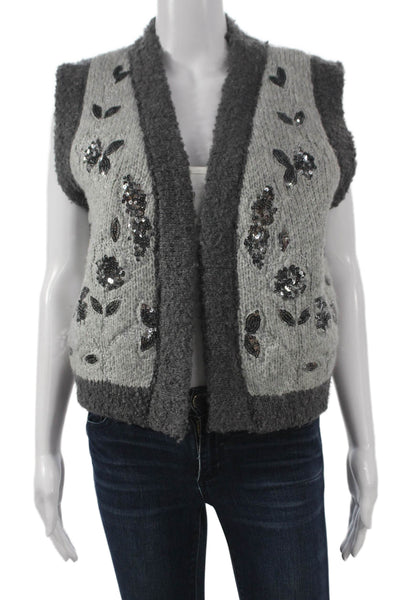 Free For Humanity Womens Floral V Neck Sleeveless Vest Gray Size One Size