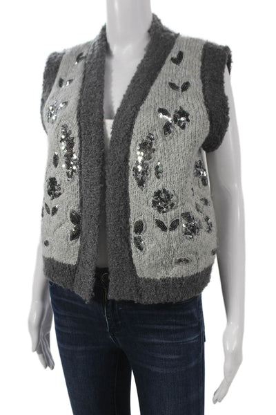 Free For Humanity Womens Floral V Neck Sleeveless Vest Gray Size One Size