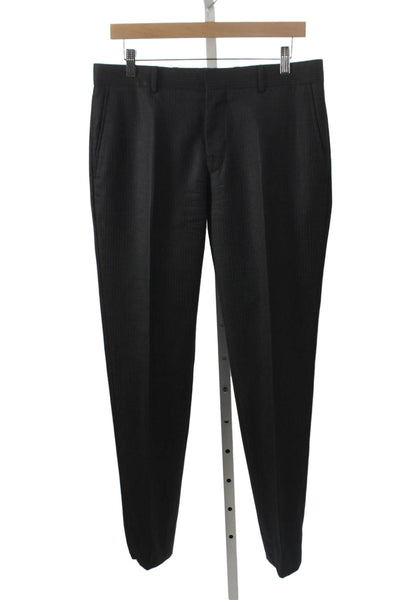 Moschino Men Dress Pants Black Striped Wool Zip Fly Size 46