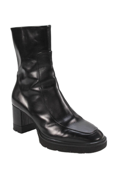 Homers Womens Side Zip Block Heel Platform Booties Black Leather Size 40