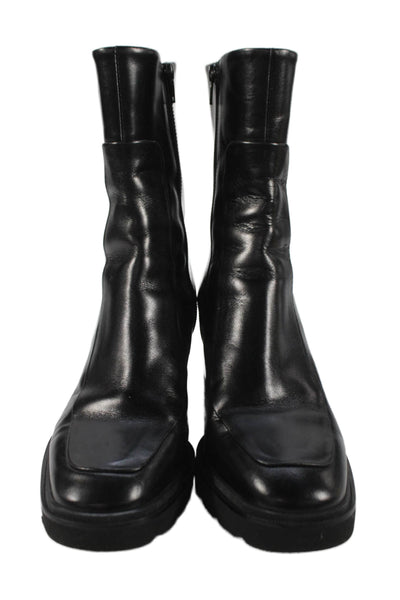Homers Womens Side Zip Block Heel Platform Booties Black Leather Size 40