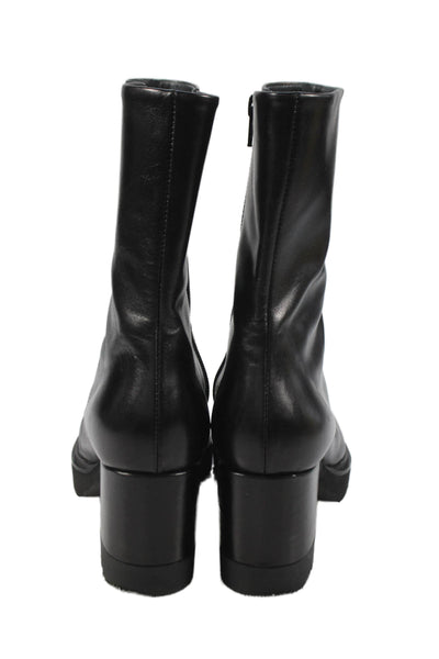 Homers Womens Side Zip Block Heel Platform Booties Black Leather Size 40