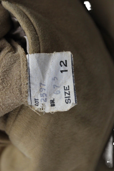 Designer Womens Overcoat Beige Suede 3/4 Sleeve Button Vintage Size 12