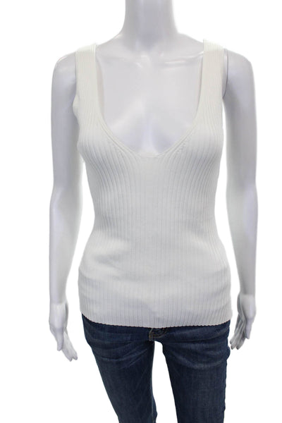 Generation Love Womens Basic V-Neck White Tank Sleeveless Viscose Size S