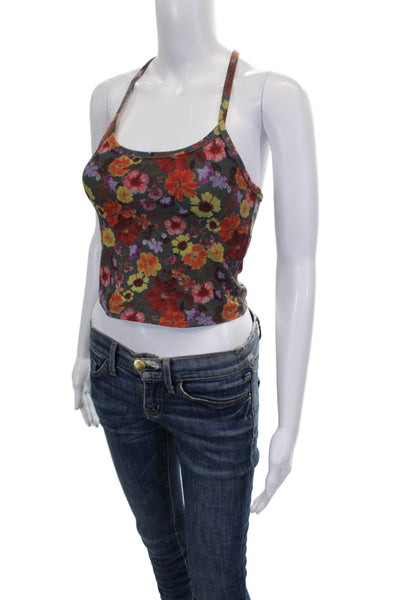 Beyond Yoga Womens Spaghetti Strap Scoop Neck Floral Sports Bra Gray Multi Small
