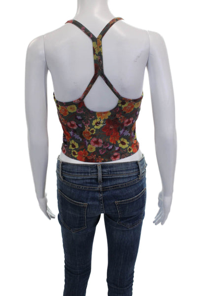 Beyond Yoga Womens Spaghetti Strap Scoop Neck Floral Sports Bra Gray Multi Small