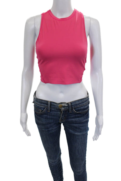 On Cloud Women Cropped Tank Top Sleeveless Pink Polyester Crew Neck Size S