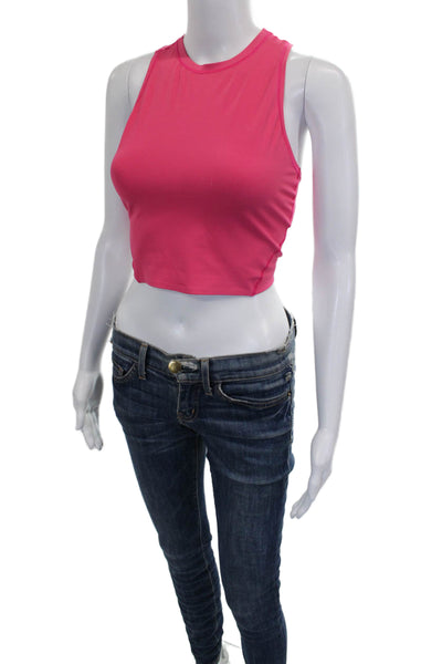 On Cloud Women Cropped Tank Top Sleeveless Pink Polyester Crew Neck Size S